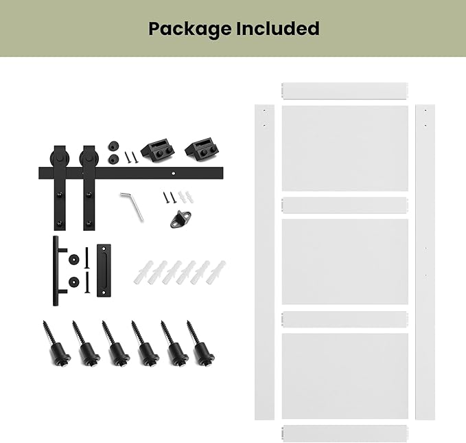 SmartStandard 40in x 84in Sliding Barn Door with 7FT Barn Door Hardware Track Kit & Handle, Waterproof PVC Surface, Pre-Drilled Holes Easy to Assemble, White, Solid, MDF, 3 Panel