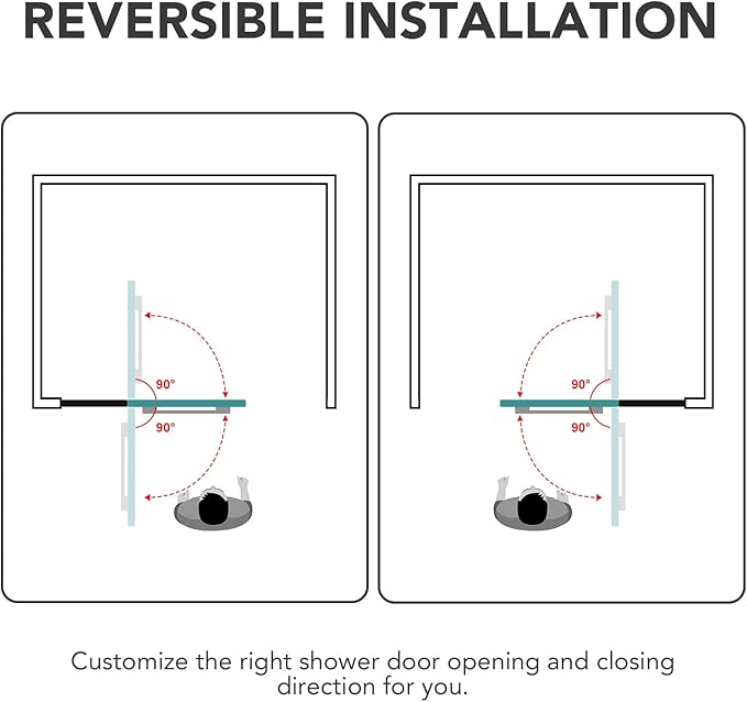 Sunrosa Pivot Matte Black Bathtub Door, 48"58", Frameless Tempered Glass Bifold Shower Door With Towel Bar