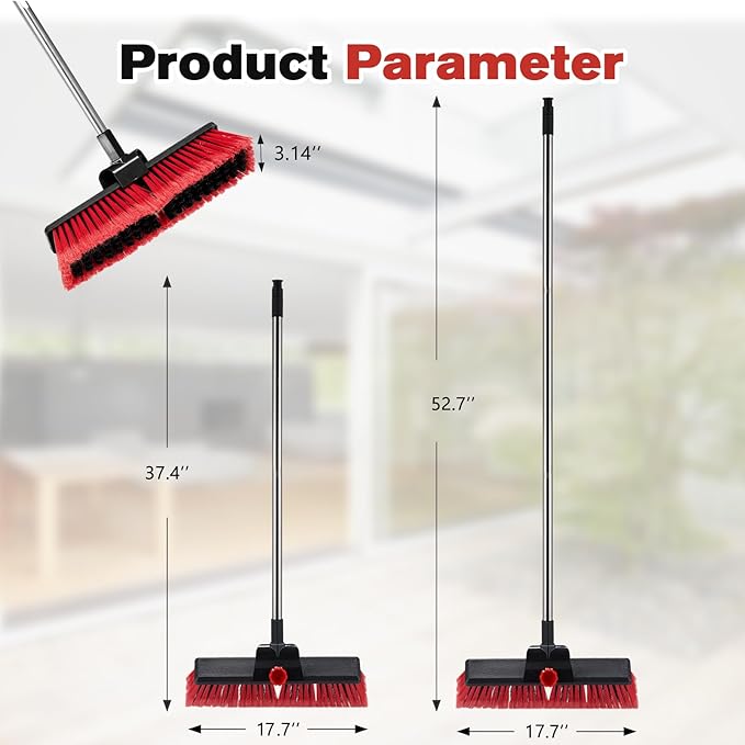 16.5" Outdoor Broom for Floor Cleaning Heavy Duty Push Broom with 53" Long Handle,Outdoor Broom for Deck,Driveway,Garage,Yard,Deck,Patio,Warehouse,Concrete