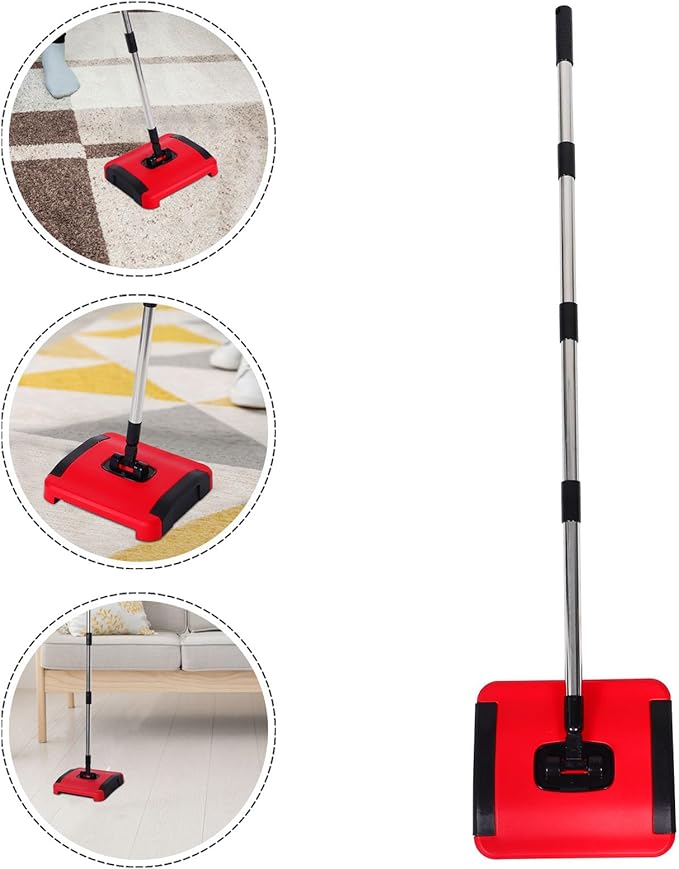 Cordless Hand Push Carpet Sweeper with Rotating Brush Rolls for Pet Hair and Dust Removal Versatile Floor Cleaner for Carpets Hardwood Floors Tiles Easy Maintenance Manual Vacuum