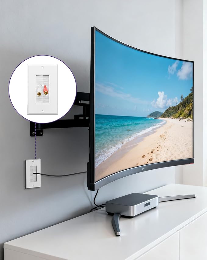 VCE Brush Wall Plate Cable Pass Through with Bracket, Decorator Cover for Low Voltage Cables - White, 2-Pack (2, Orange)