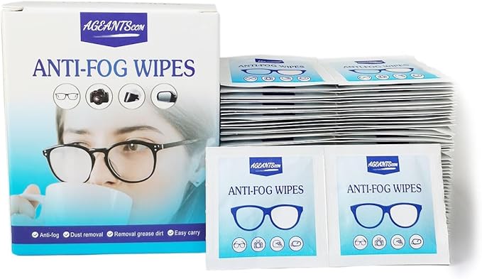 Anti-Fog Wipes for Glasses – Eye Glasses Cleaner Wipes, 100 Pack, Individually Wrapped, Pre-Moistened, Quick-Dry, Scratch-Free for Goggles, Camera, Watch, Lens, Laptop, Phone Screens