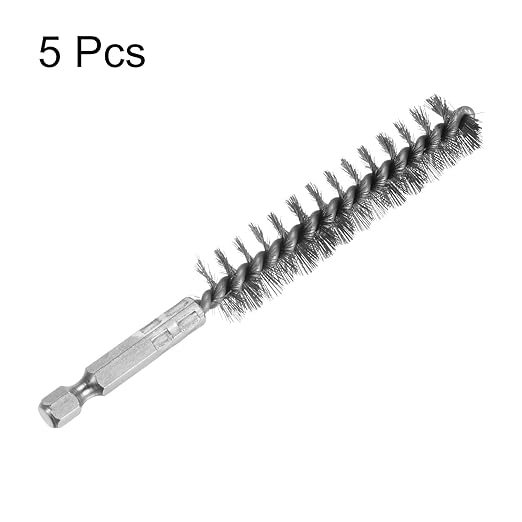 HARFINGTON 5Pcs Bore Brush Stainless Steel 16mm Dia Cleaning Twisted Wire Brush Tube Pipe Cleaner with Handle 1/4 Inch Hex Shank for Tubes, Ports, Bearings
