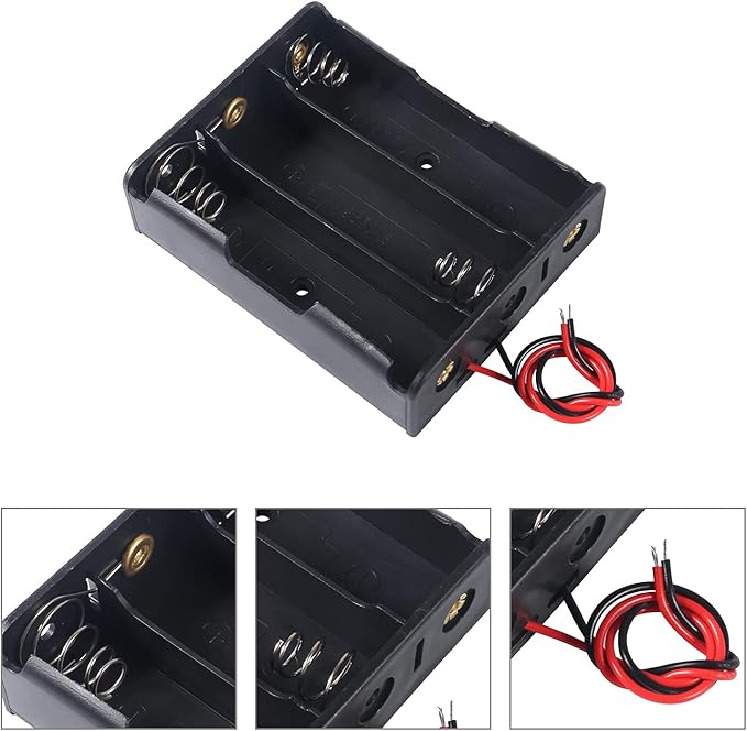 7PCS 18650 Battery Holder Bundle with Wire 18650 Battery Holder Case 3.7V, 3 Slot DIY Battery Storage Boxes, 3 Slot Black Plastic Batteries Case for 18650 Battery