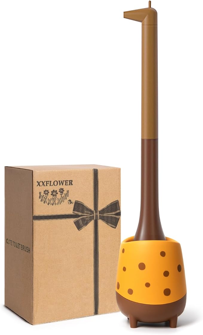 Toilet Brush Giraffe Shape,Cute Shape Look, PP Bristles Round Brush, Compact Size Toilet Brushes Floor Standing, 1-Pack