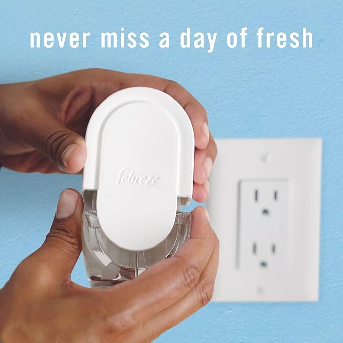 Febreze Plug In Air Freshener, Odor-Fighting Scented Oil Refill, Air Fresheners for Home and Bathroom and Kitchen, Long Lasting for Strong Odors, Juicy Summer Peaches Scent, 0.87oz Refills, 4 Count