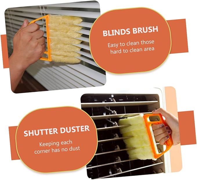 VALICLUD Window Shutter Brush Set 2pcs Handheld 7-Finger and 3-Finger Blinds Cleaning Brushes for Air Conditioner Vents and Window Blinds Dust Removal in Orange and Green