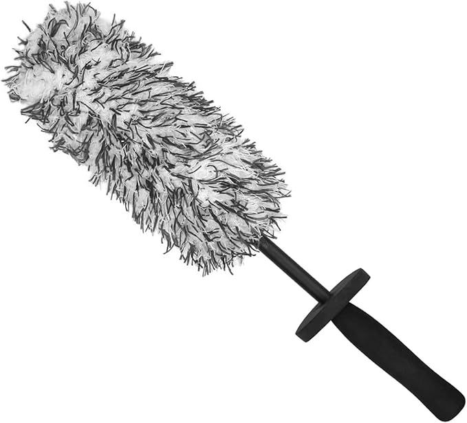 Car Cleaning Rim Brush Wheel Cleaning Brush, Metal Free Soft Synthetic Wool Car Wash Brush, Highly Water Absorption Wheel Brush (Black White)