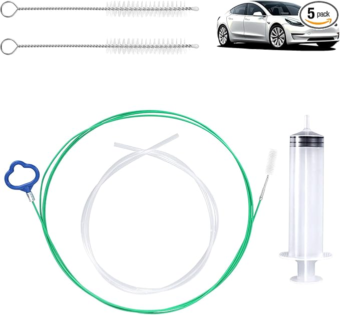 Auto Sunroof Drain Cleaning Tool Kit, 118in Long Pipe Cleaners Unclogger with Tube Cleaning Brush Syringe Hose Syringe Flexible Soft Drain Brush for Car Automotive Sun Roof Trunk Wiper Hole