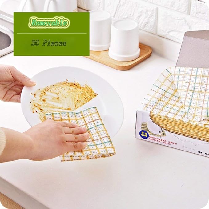 Cleaning Towels Disposable Dish Cloths Nonstick Fiber Reusable Handy Wipes House Kitchen Cleaning Cloth Wiping Rags Placemats Absorbent Dry Quickly, A Box of 30 Pcs