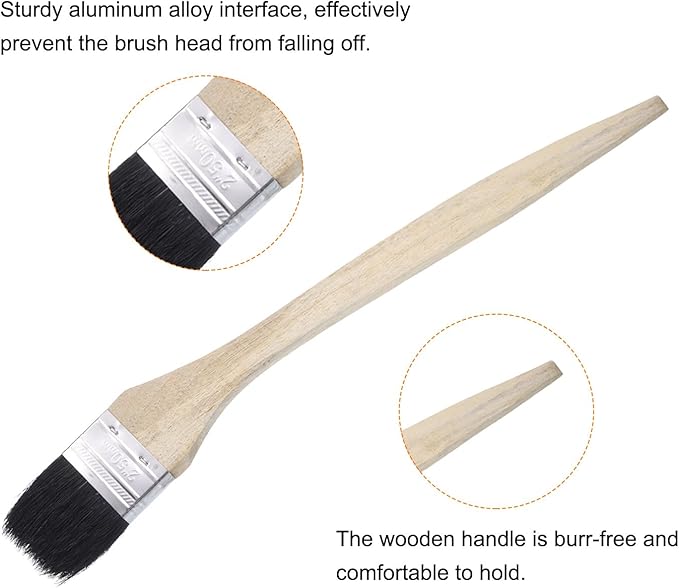 uxcell 3pcs Bent Radiator Paint Brush 2" Width Curved Wall Paint Soft Bristle Brushes with Long Wood Handle for Painting DIY Wall Treatment