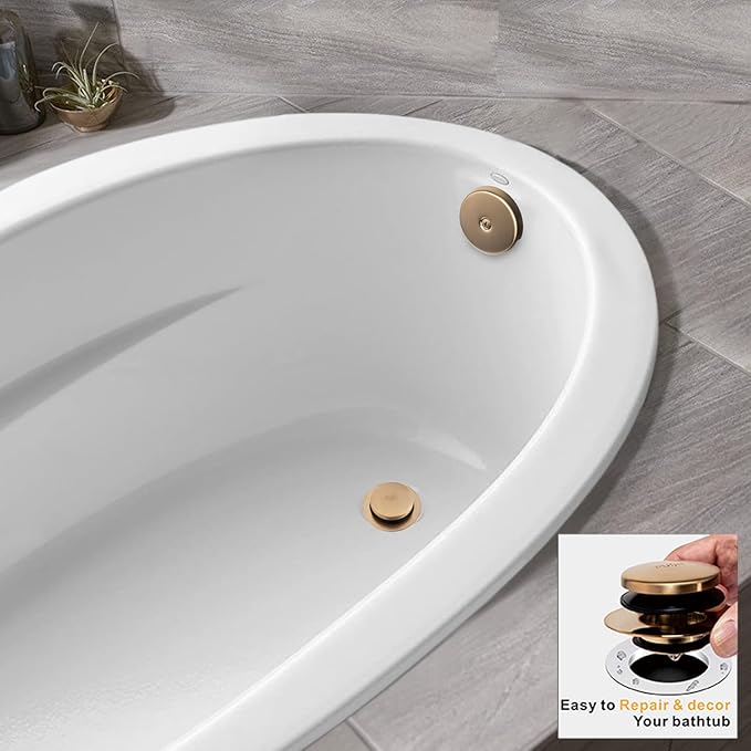Artiwell Universal Tip Toe Bath Drain Stopper and Cover, Bathtub Drain Stopper, Replaces Lift and Turn, Tip-Toe and Trip Lever Drains for Tub, EZ Installation and Clearing (Champagne Bronze)