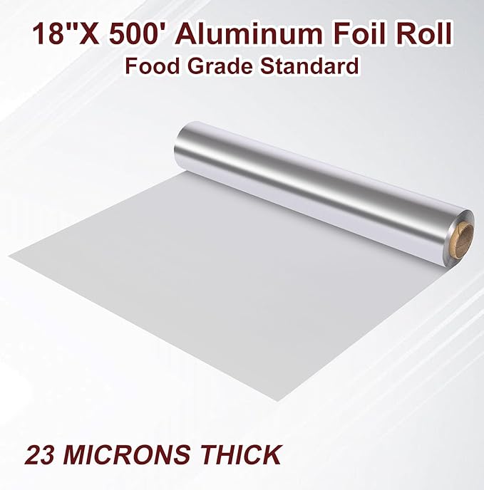 Aluminum Foil Heavy Duty 18 inch Wide, 500 FT Heavy Duty Food Safe Foil Wrap for Cooking, Baking, Grilling, (Pack of 1) Pony Packaging Aluminum Roll 23 Microns Thick - Commercial Grade