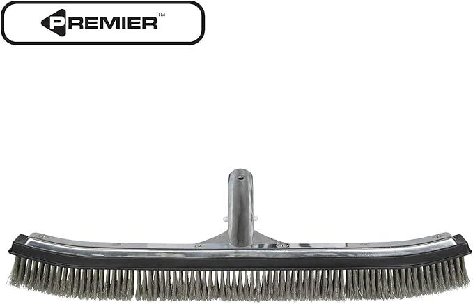 Poolmaster 20183, 18 Inch, 18-Inch Aluminum-Back Swimming Pool Algae Brush with Stainless Steel Bristles, Premier Collection, Black