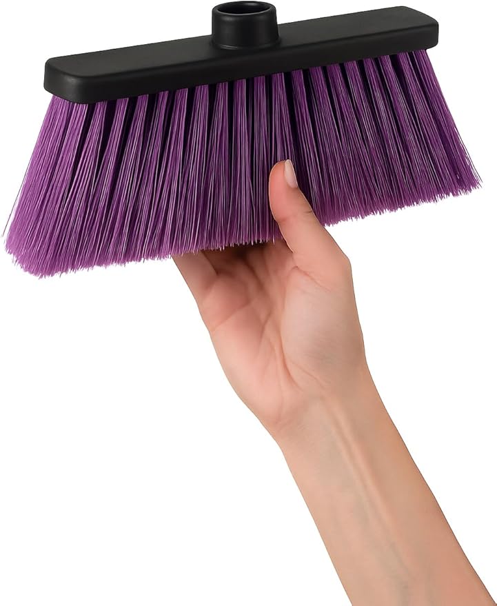 ALMA Deep Purple 14" Soft Flagged Broom Head – Indoor Sweep – Universal 7/8" Thread – Eco-Friendly Recycled PP (Purple, ALMA)