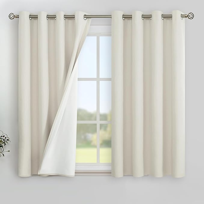 YoungsTex Linen Blackout Curtains 45 Inches Long for Short Window, Full Room Darkening Thermal Insulated Drapes for Bedroom Living Room Privacy Grommet Top, 2 Panels, 52 X 45 Inch