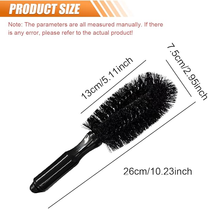Car Wheel & Tire Wash Brush, Soft Bristle Car Wheel Detailing Cleaning Brush with Short Handle, Multipurpose Vehicle Wheels Rims Scrub Brushes for Auto, Truck, SUV, Motorcycles (Black)