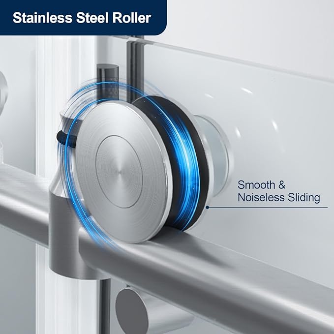 56-60" x 74" Double Sliding Shower Door,Frameless Shower Enclosure 5/16" (8mm) Clear Tempered Glass,Stainless Steel Circular Guide Rail, Brushed Nickel Finished