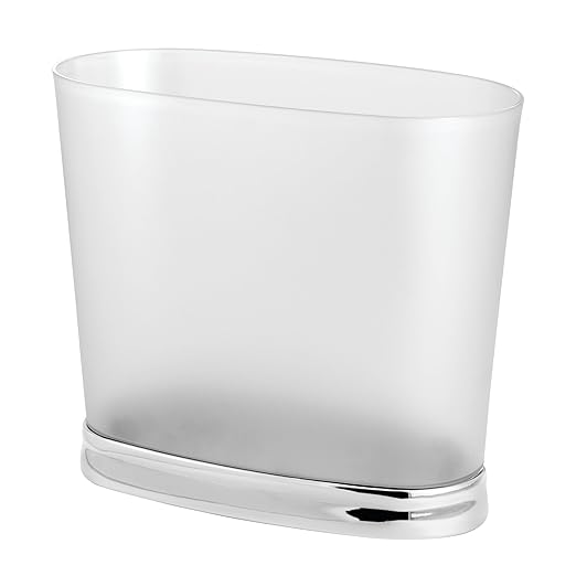 iDesign Slim Bathroom Trash Can, Small Plastic Garbage Can for Bedroom, Office, Desk, or Dorm, Frost/Brushed Nickel