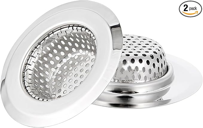 2 Pack Bathtub Drain Strainer, 2.75" Top / 1.75" Basket Stainless Steel Drain Hair Catcher, Perfect for Bathroom Sink Bathtub Vanity Sink Basin Shower Room Balcony Floor Drain (2)
