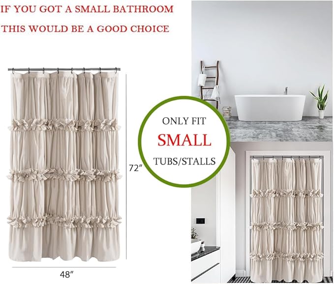 Camel Ruffle Stall Shower Curtain, Vintage Handcrafted Bow Tie Bath Curtain for Master Bathroom, Ruched Microfiber Bathroom Curtain with 8 Buttonholes, 48" W x 72" H (LQ-10)