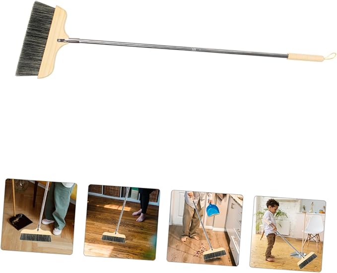 VICASKY Soft Bristle Broom with Long Handle Static Hardwood Floor Cleaning Brush for Home and Office Thick Bristles for Pet Hair and Dirt Removal Indoor Outdoor Sweeping Tool