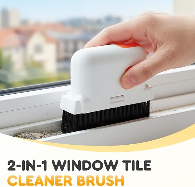 Window Track Cleaner Brush, Window Track Cleaning Tools with Hidden Scraper, Window Sill Cleaner Tool and Sliding Door Track Cleaner, Hard Bristle Crevice Window Cleaning Brush for Home Use (3pcs)