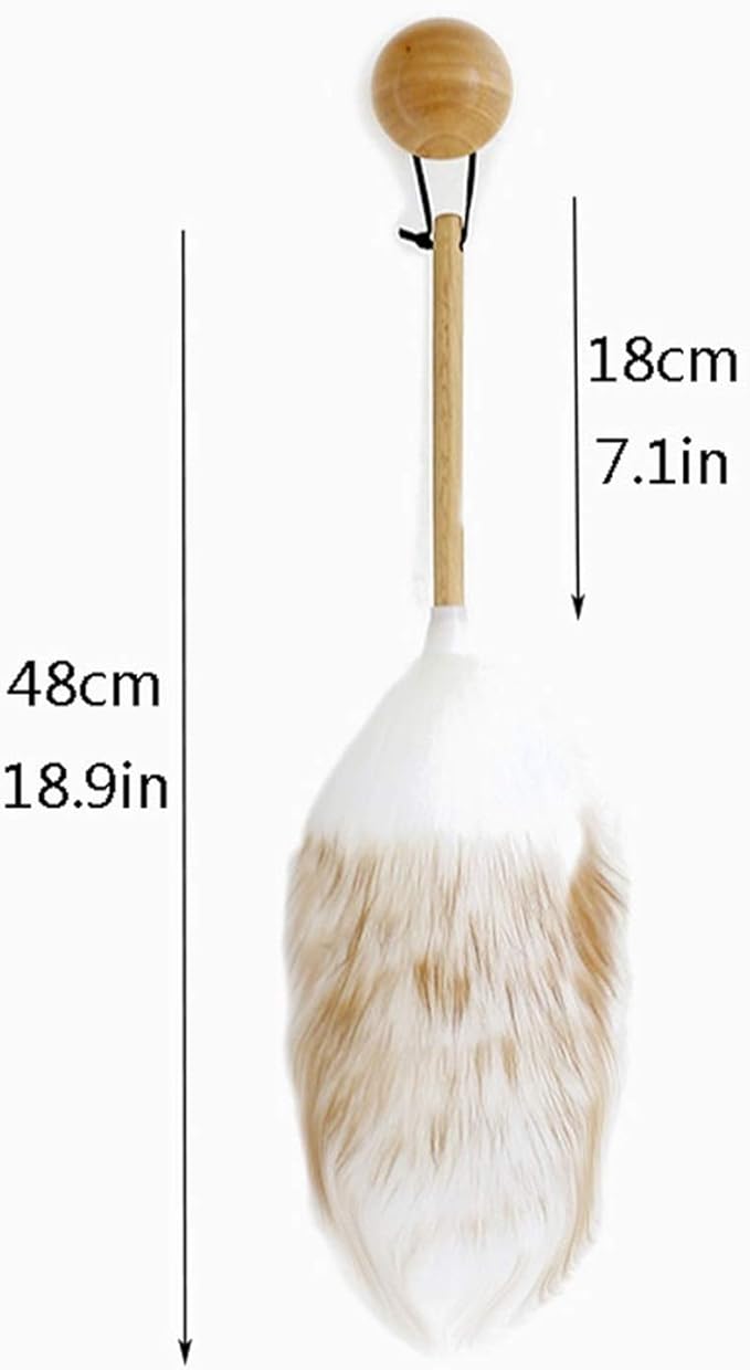 Lambswool Duster with Solid Wooden Handle, Flexible, Good Grips, Anti-Static, Feather Duster for Domestic and Professional Cleaning(A)