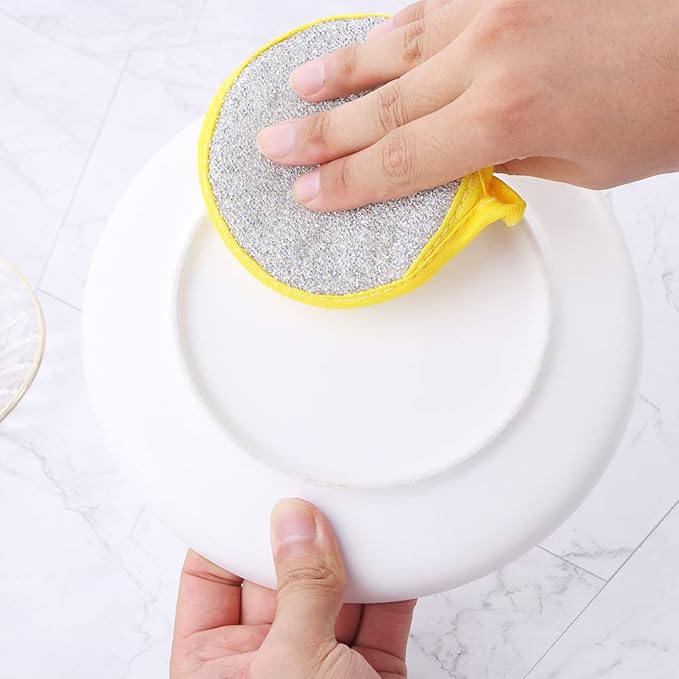 10 Pcs Durable Scrub Scouring Sponge Microfiber Scouring Scrubber Round Dish Washing Sponge Scrubber for Cleaning Dishes Pots, Random Color