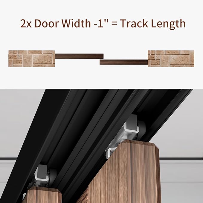 Heavy Duty Bypass Sliding Closet Door Track Hardware 84", 7 FT Aluminium Pocket Door Track Rail Set, Smoothly and Quietly, for 2 Door System,Black