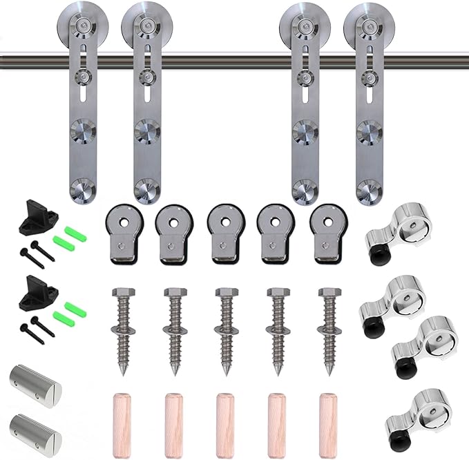 TSMST 8FT Sliding Barn Door Hardware Kit, Stainless Steel Heavy Duty Sturdy Barn Door Track for Double Wood Door, Slide Smoothly Quietly (I Style)