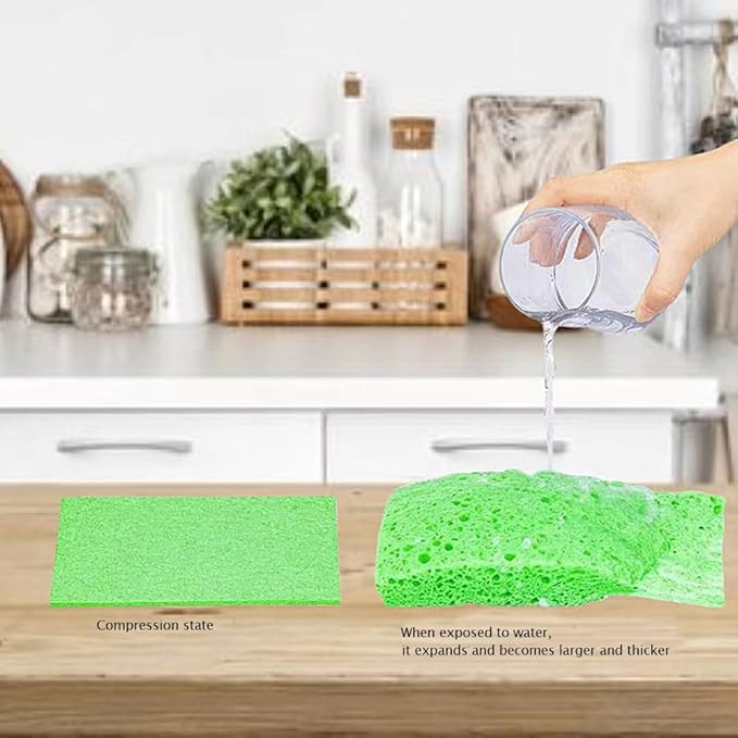 Cellulose Sponges,Heavy Duty Scrub Kitchen Sponge,Compressed Cellulose Sponges for Kitchen,Clean Tough Messes Without Scratching Sponges Kitchen(10Pack, Green)