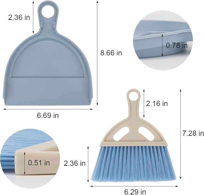 Mini Dustpan and Brush Set Portable Small Broom with Dust Pan Handheld Hangable Whisk Broom and Dust Pan for Home, Kitchen, Table, Office, Car 1 Pcs (Blue)