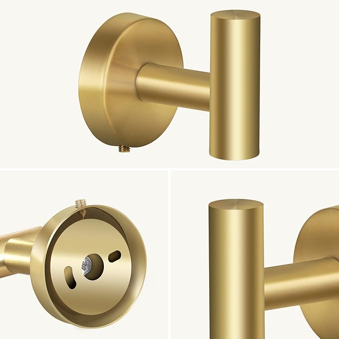Towel Hooks Bathroom Coat Hooks Robe Hook Stainless Steel Heavy Duty Door Hanger Towel Robe Clothes Cabinet Closet Sponges Wall Hook for Bedroom Kitchen Hotel 4 Packs (Gold)
