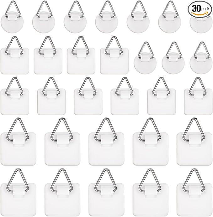 30 Pack Adhesive Picture Hanger Picture Hanging Hooks Without Nails Invisible Adhesive Wall Hangers Plastic Sticky Picture Hangers for Photo Frame Foamboard Plate Wall Art Decor