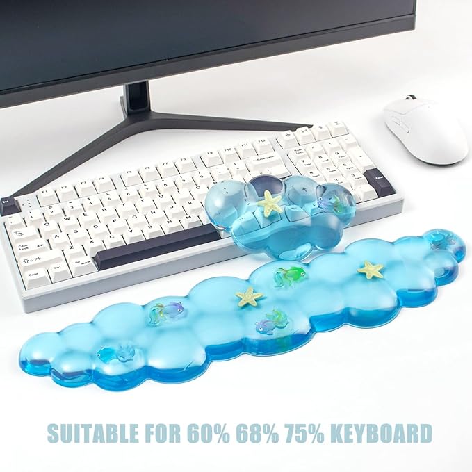 Gel Keyboard and Mouse Wrist Rest Set – Clear Blue Cloud Wrist Rest for Computer Keyboard 60%/68%/75%, Comfort & Support for Typing and Gaming