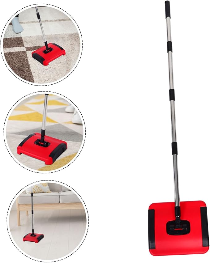 1Set Adjustable Height Manual Carpet Sweeper with Rotating Brush Rolls for Pet Hair and Dust Removal Versatile Push Broom Vacuum Cleaner for Carpets Rugs Hard Floors and Tiles