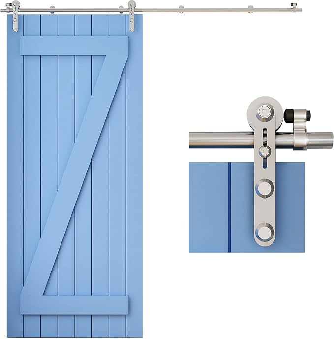 TSMST 11FT Sliding Barn Door Hardware Kit, Stainless Steel Heavy Duty Sturdy Barn Door Track for Single Wood Door, Slide Smoothly Quietly (I Style)