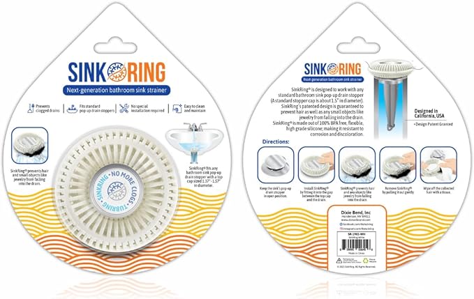 Bathroom Sink Hair Catcher for Pop-Up Drain – SinkRing 1.57" Precision Strainer for Bathroom Sink Drains | Clog-Free Hair Trap for Contacts, Earrings, Jewelry | No Suction or Screws – White