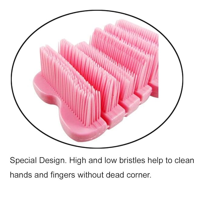 Nail Scrubber Brush Kids, Finger Nails Scrub Scrubbing Cleaning Brushes with Soft Bristle for Baby Children, Cute Animal Style and 2 Colors Choice (Pink)