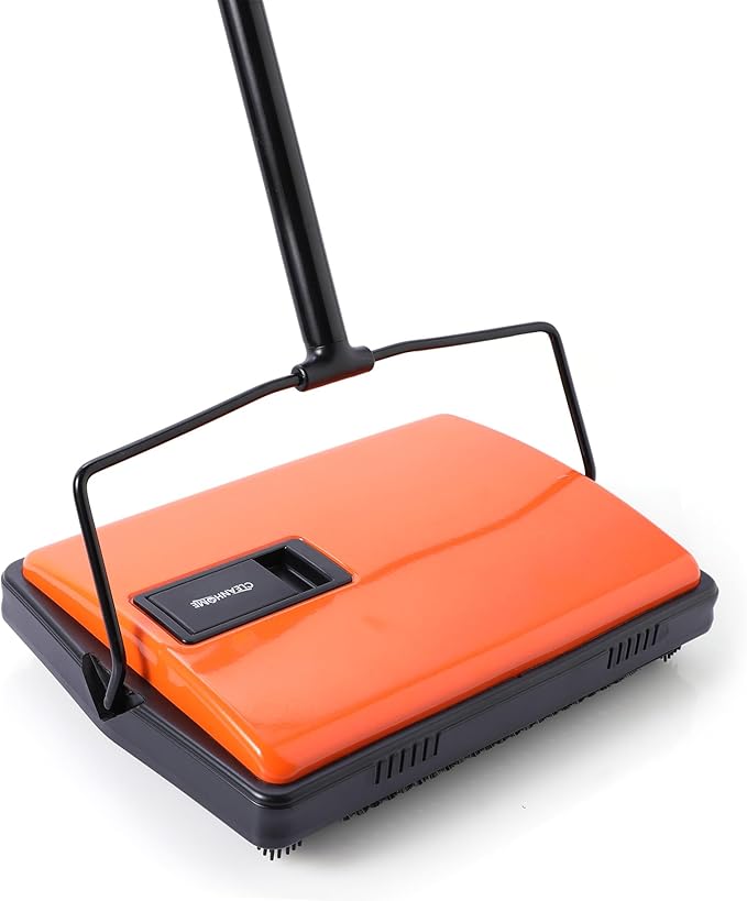 Manual Carpet Sweeper for Pet Hair - Rotating Brush Floor Sweeper, Lightweight Push Broom for Classroom Rugs, Non-Electric Lint & Crumb Cleaner, Easy-Dump Dustbin, No Batteries Needed
