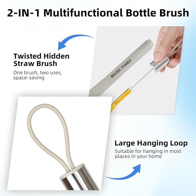 2 Pack Kitchen Scrub Brush, 2 in 1 Water Bottle Brush with Removable Straw Cleaner Dish Scrub Brush with Scraper Tip for Dishes, Pans, Bottle, Cups, Pot, Sink