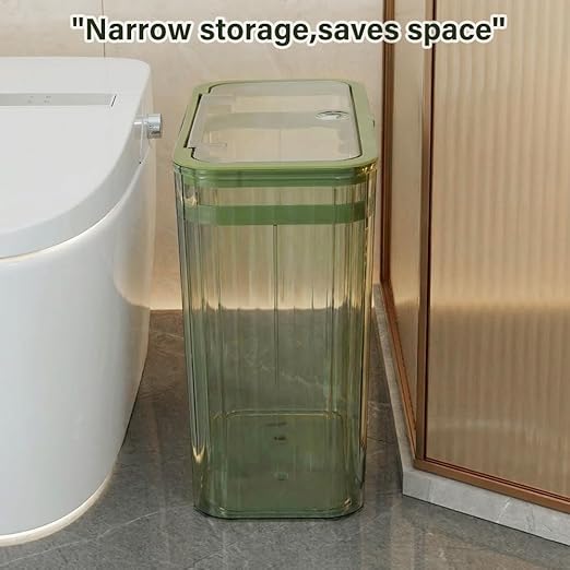 Bathroom Trash Can with Lid3.5 Gallon Garbage Can，for Bedroom, Office, Plastic Slim Waste Basket with Press Top Lid, 15l Clear Trash Bin for Home Slim Trash Bin Clear, Kitchen （Green）