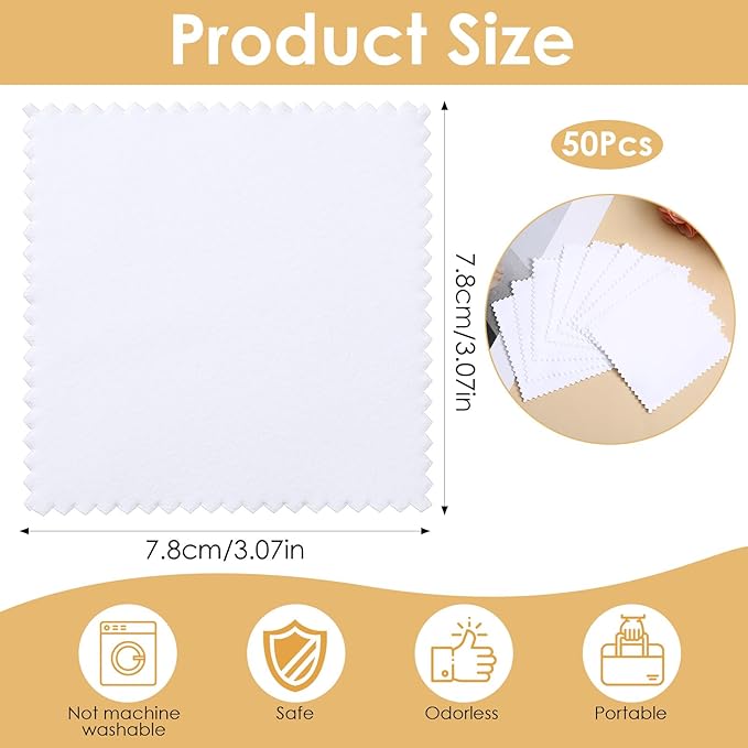 50PCS Jewelry Polishing Cloth,Professional Double-Sided Cleaning Cloth for Jewelry Sterling Silver Gold Platinum Watch Coins and More (3.15" X 3.15")