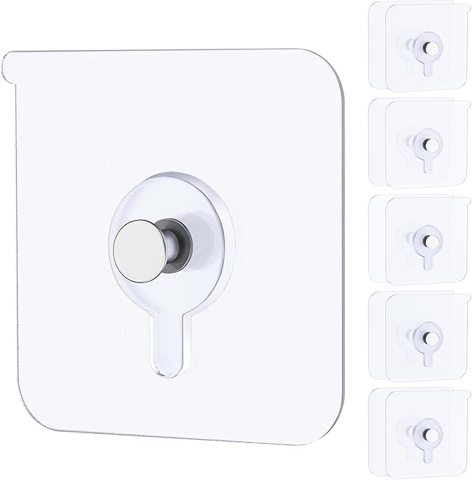 Uniclife 10 Pcs Self Adhesive Picture Hooks 33 Max lbs Load No Drill Screw Stickers Heavy Duty Picture Hangers Without Nails Wall Hooks for Hanging Waterproof Hangers Sticky Hook for Bathroom Kitchen
