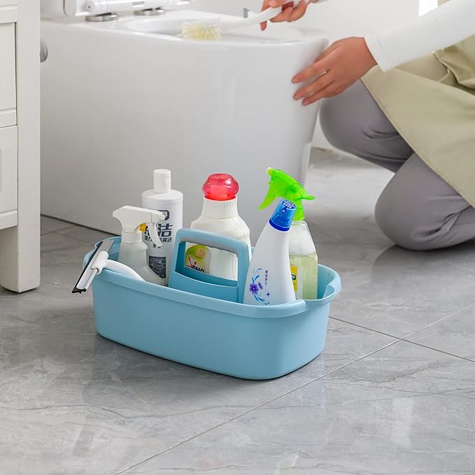 Cleaning Supplies Caddy, 2 Pack Cleaning Supply Organizer with Handle, Plastic Bucket for Cleaning Products, Tool Storage Caddy, Blue