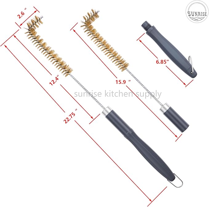 SUNRISE Fryer Brush with Long Handle (Brass with Plastic Handle, L and Double Brush)