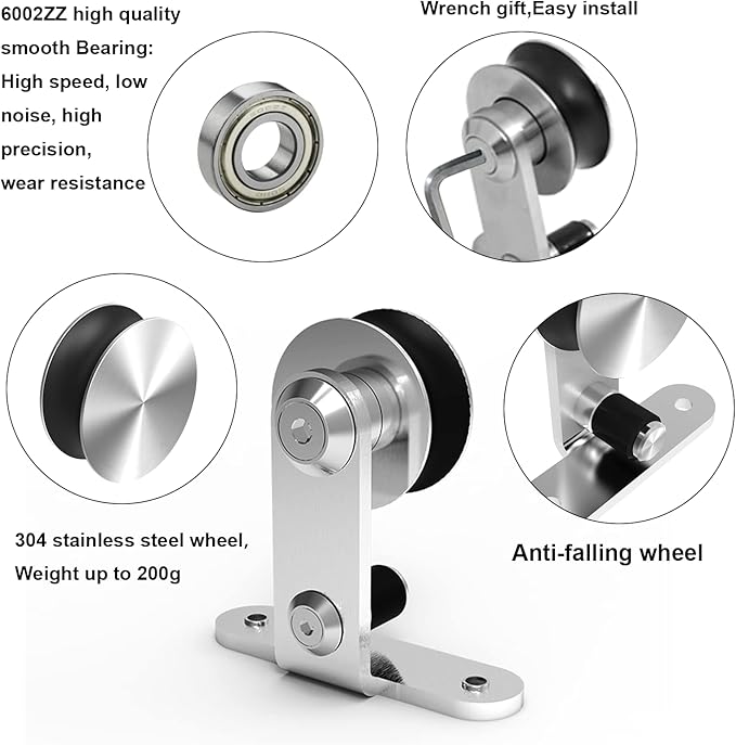 TSMST 5.5FT Stainless Steel Sliding Barn Door Hardware Kit, Top Mount Heavy Duty Sturdy Barn Door Track for Single Wood Door (T Style)