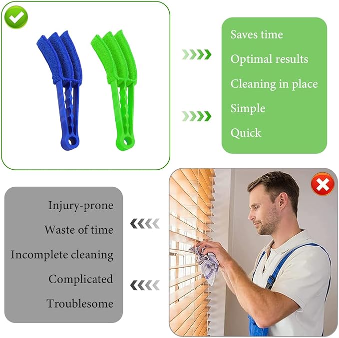 2 PCS Blind Cleaner Duster Tool, Window Venetian Hand-held 3 Arm Dusting Cleaner Brush, Blinds Cleaning Brush Tool for Window Shutters Air Conditioner, Car Accessories (Green+Blue)