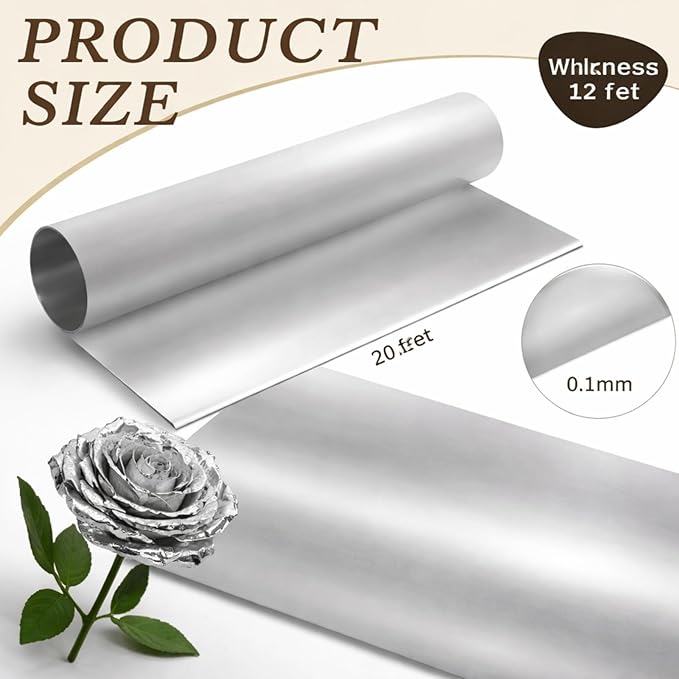 Yaocom 1 Roll Aluminum Metal Crafts DIY Foil 12 Inch x 20 ft x 0.1 mm Thick for Art Project Aluminum Flashing Roll Wide Sheet Multipurpose Metal Sheets for DIY and Crafting Projects (Silver)